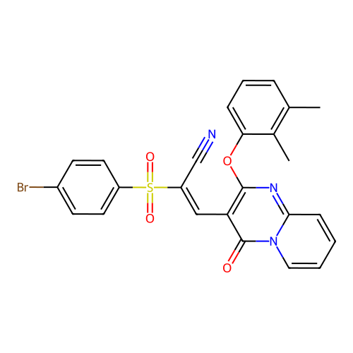 (2E)-2-[(4-bromophenyl)sulfonyl]-3-[2-(2,3-dimethylphenoxy)-4-oxo-4H-pyrido[1,2-a]pyrimidin-3-yl]prop-2-enenitrile structure