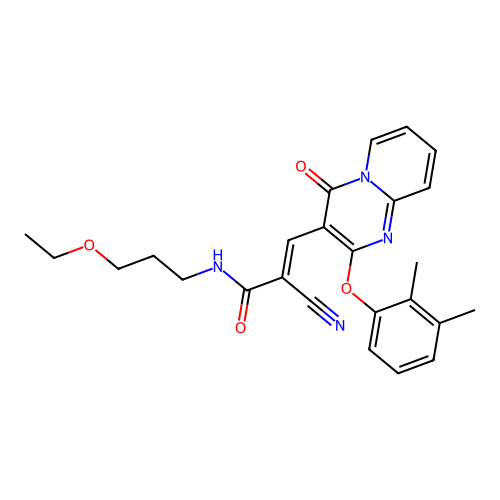 (2E)-2-cyano-3-[2-(2,3-dimethylphenoxy)-4-oxo-4H-pyrido[1,2-a]pyrimidin-3-yl]-N-(3-ethoxypropyl)prop-2-enamide structure