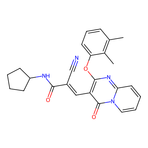 (2E)-2-cyano-N-cyclopentyl-3-[2-(2,3-dimethylphenoxy)-4-oxo-4H-pyrido[1,2-a]pyrimidin-3-yl]prop-2-enamide structure
