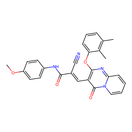 (2E)-2-cyano-3-[2-(2,3-dimethylphenoxy)-4-oxo-4H-pyrido[1,2-a]pyrimidin-3-yl]-N-(4-methoxyphenyl)prop-2-enamide structure