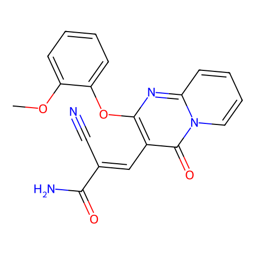 (2E)-2-cyano-3-[2-(2-methoxyphenoxy)-4-oxo-4H-pyrido[1,2-a]pyrimidin-3-yl]prop-2-enamide structure