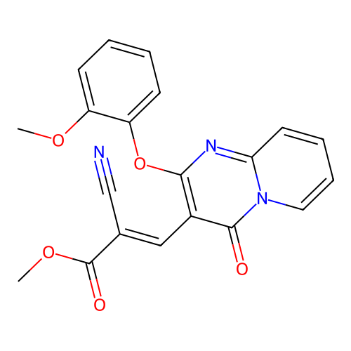 methyl (2E)-2-cyano-3-[2-(2-methoxyphenoxy)-4-oxo-4H-pyrido[1,2-a]pyrimidin-3-yl]prop-2-enoate structure