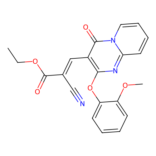 ethyl (2E)-2-cyano-3-[2-(2-methoxyphenoxy)-4-oxo-4H-pyrido[1,2-a]pyrimidin-3-yl]prop-2-enoate structure