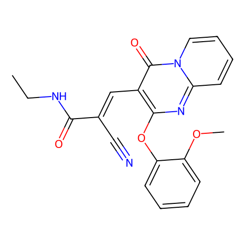 (2E)-2-cyano-N-ethyl-3-[2-(2-methoxyphenoxy)-4-oxo-4H-pyrido[1,2-a]pyrimidin-3-yl]prop-2-enamide structure
