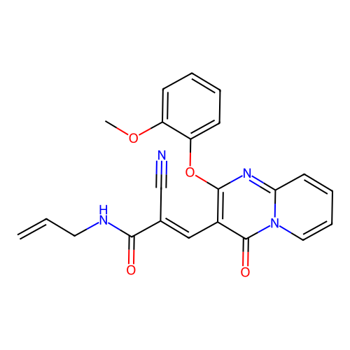 (2E)-2-cyano-3-[2-(2-methoxyphenoxy)-4-oxo-4H-pyrido[1,2-a]pyrimidin-3-yl]-N-(prop-2-en-1-yl)prop-2-enamide structure