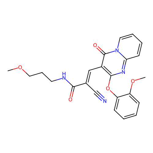(2E)-2-cyano-3-[2-(2-methoxyphenoxy)-4-oxo-4H-pyrido[1,2-a]pyrimidin-3-yl]-N-(3-methoxypropyl)prop-2-enamide structure