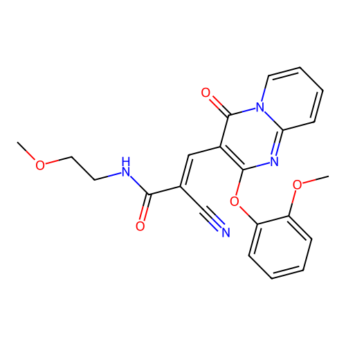 (2E)-2-cyano-N-(2-methoxyethyl)-3-[2-(2-methoxyphenoxy)-4-oxo-4H-pyrido[1,2-a]pyrimidin-3-yl]prop-2-enamide structure