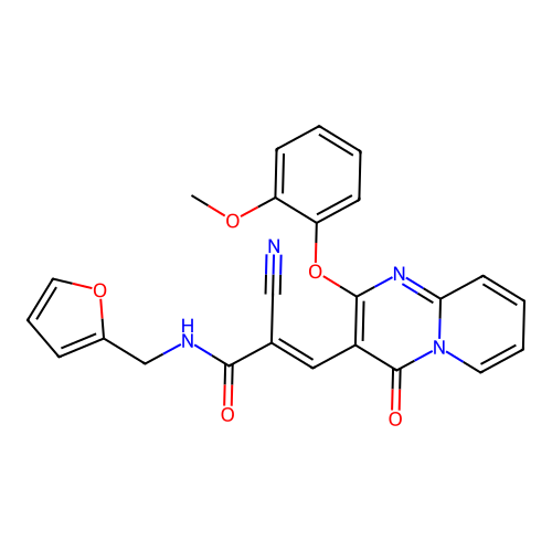 (2E)-2-cyano-N-(furan-2-ylmethyl)-3-[2-(2-methoxyphenoxy)-4-oxo-4H-pyrido[1,2-a]pyrimidin-3-yl]prop-2-enamide structure
