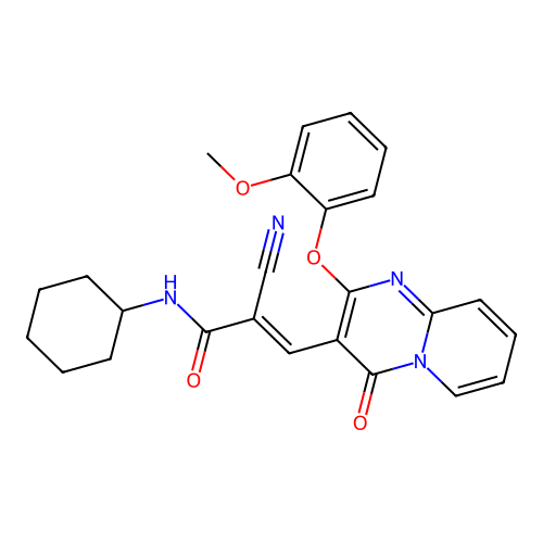 (2E)-2-cyano-N-cyclohexyl-3-[2-(2-methoxyphenoxy)-4-oxo-4H-pyrido[1,2-a]pyrimidin-3-yl]prop-2-enamide structure