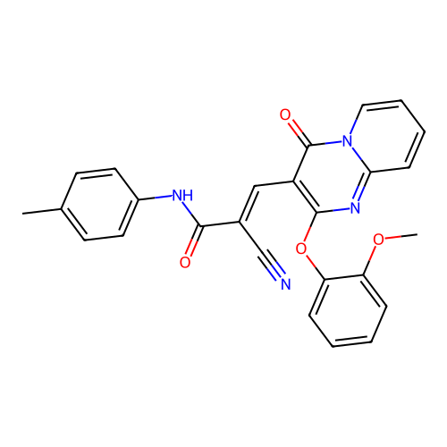 (2E)-2-cyano-3-[2-(2-methoxyphenoxy)-4-oxo-4H-pyrido[1,2-a]pyrimidin-3-yl]-N-(4-methylphenyl)prop-2-enamide structure