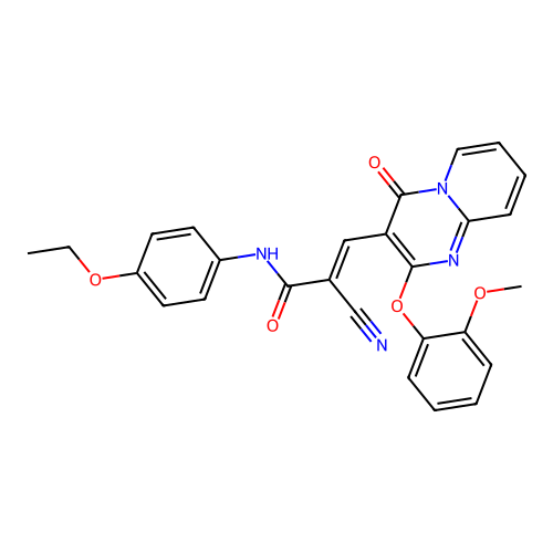(2E)-2-cyano-N-(4-ethoxyphenyl)-3-[2-(2-methoxyphenoxy)-4-oxo-4H-pyrido[1,2-a]pyrimidin-3-yl]prop-2-enamide structure