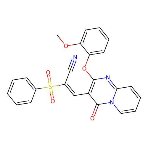 (2E)-2-(BENZENESULFONYL)-3-[2-(2-METHOXYPHENOXY)-4-OXO-4H-PYRIDO[1,2-A]PYRIMIDIN-3-YL]PROP-2-ENENITRILE structure
