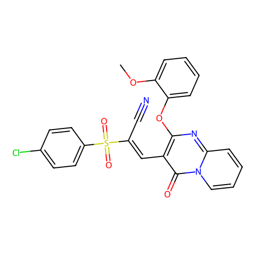 (2E)-2-(4-CHLOROBENZENESULFONYL)-3-[2-(2-METHOXYPHENOXY)-4-OXO-4H-PYRIDO[1,2-A]PYRIMIDIN-3-YL]PROP-2-ENENITRILE structure