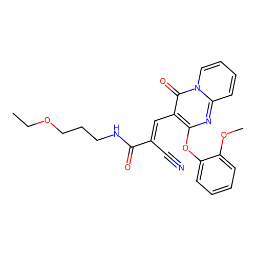 (2E)-2-cyano-N-(3-ethoxypropyl)-3-[2-(2-methoxyphenoxy)-4-oxo-4H-pyrido[1,2-a]pyrimidin-3-yl]prop-2-enamide structure