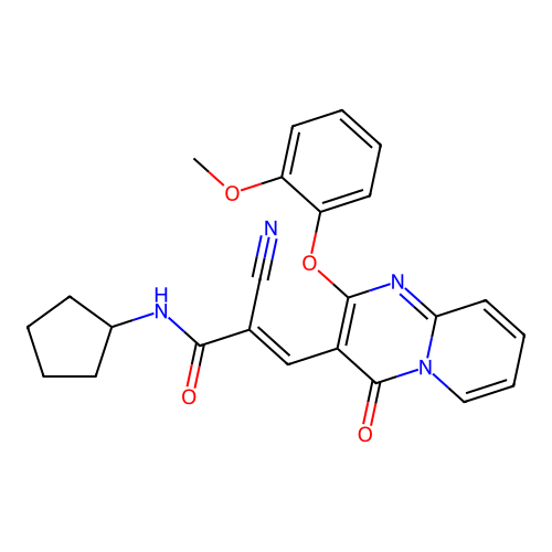 (2E)-2-cyano-N-cyclopentyl-3-[2-(2-methoxyphenoxy)-4-oxo-4H-pyrido[1,2-a]pyrimidin-3-yl]prop-2-enamide structure
