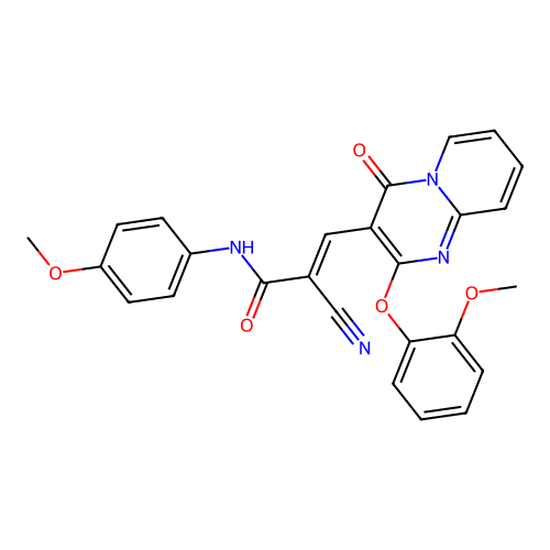 (2E)-2-cyano-3-[2-(2-methoxyphenoxy)-4-oxo-4H-pyrido[1,2-a]pyrimidin-3-yl]-N-(4-methoxyphenyl)prop-2-enamide structure