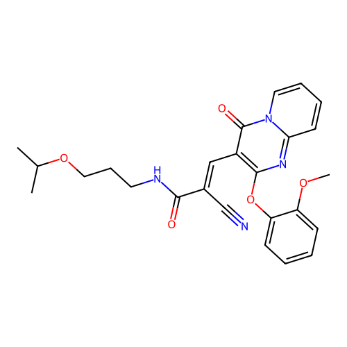 (2E)-2-cyano-3-[2-(2-methoxyphenoxy)-4-oxo-4H-pyrido[1,2-a]pyrimidin-3-yl]-N-[3-(propan-2-yloxy)propyl]prop-2-enamide structure