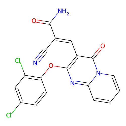(E)-2-cyano-3-(2-(2,4-dichlorophenoxy)-4-oxo-4H-pyrido[1,2-a]pyrimidin-3-yl)acrylamide structure