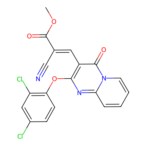 (E)-methyl 2-cyano-3-(2-(2,4-dichlorophenoxy)-4-oxo-4H-pyrido[1,2-a]pyrimidin-3-yl)acrylate structure