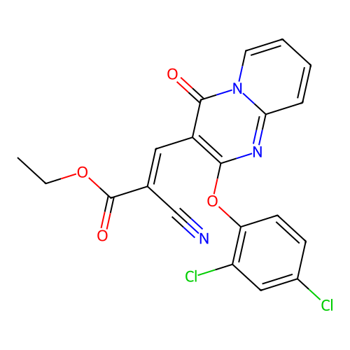 (E)-ethyl 2-cyano-3-(2-(2,4-dichlorophenoxy)-4-oxo-4H-pyrido[1,2-a]pyrimidin-3-yl)acrylate structure