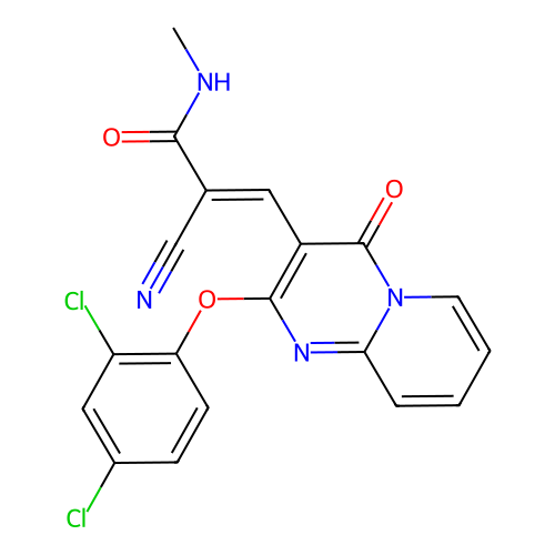 (2E)-2-cyano-3-[2-(2,4-dichlorophenoxy)-4-oxo-4H-pyrido[1,2-a]pyrimidin-3-yl]-N-methylprop-2-enamide structure