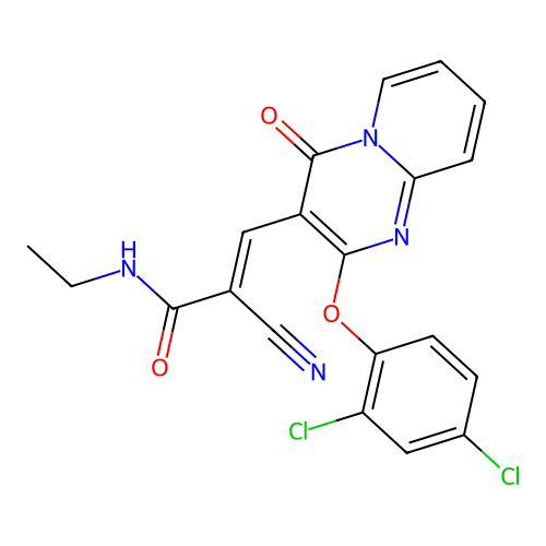 (2E)-2-cyano-3-[2-(2,4-dichlorophenoxy)-4-oxo-4H-pyrido[1,2-a]pyrimidin-3-yl]-N-ethylprop-2-enamide structure