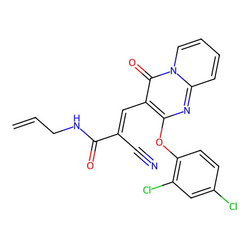 (2E)-2-cyano-3-[2-(2,4-dichlorophenoxy)-4-oxo-4H-pyrido[1,2-a]pyrimidin-3-yl]-N-(prop-2-en-1-yl)prop-2-enamide structure
