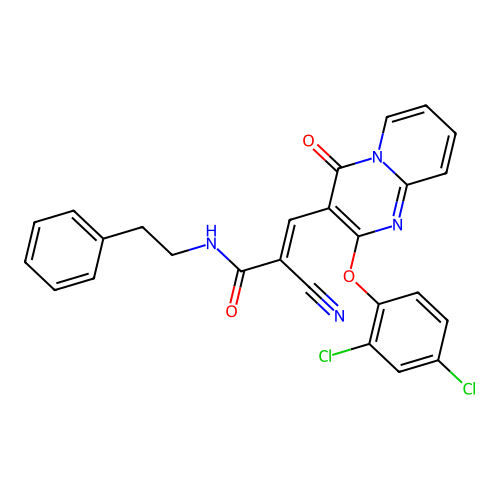 (2E)-2-cyano-3-[2-(2,4-dichlorophenoxy)-4-oxo-4H-pyrido[1,2-a]pyrimidin-3-yl]-N-(2-phenylethyl)prop-2-enamide structure