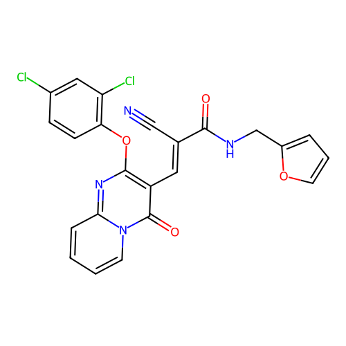 (2E)-2-cyano-3-[2-(2,4-dichlorophenoxy)-4-oxo-4H-pyrido[1,2-a]pyrimidin-3-yl]-N-(furan-2-ylmethyl)prop-2-enamide structure