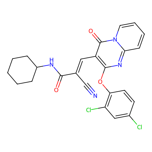 (2E)-2-cyano-N-cyclohexyl-3-[2-(2,4-dichlorophenoxy)-4-oxo-4H-pyrido[1,2-a]pyrimidin-3-yl]prop-2-enamide structure