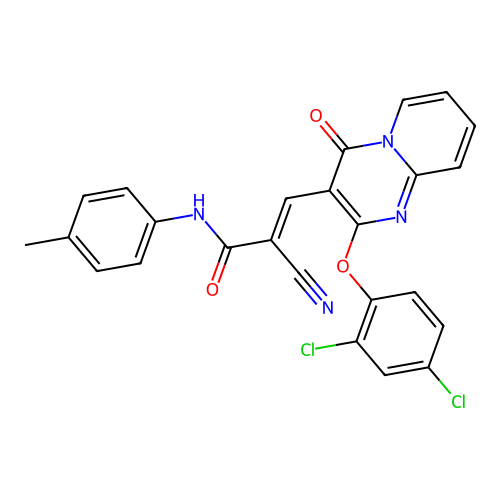 (2E)-2-cyano-3-[2-(2,4-dichlorophenoxy)-4-oxo-4H-pyrido[1,2-a]pyrimidin-3-yl]-N-(4-methylphenyl)prop-2-enamide structure