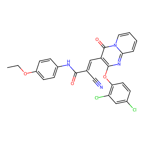 (2E)-2-cyano-3-[2-(2,4-dichlorophenoxy)-4-oxo-4H-pyrido[1,2-a]pyrimidin-3-yl]-N-(4-ethoxyphenyl)prop-2-enamide structure