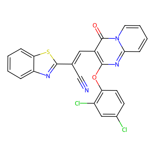 (2E)-2-(1,3-benzothiazol-2-yl)-3-[2-(2,4-dichlorophenoxy)-4-oxo-4H-pyrido[1,2-a]pyrimidin-3-yl]prop-2-enenitrile structure
