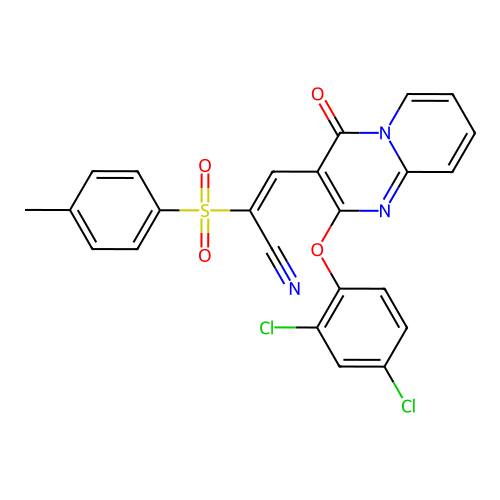 (2E)-3-[2-(2,4-dichlorophenoxy)-4-oxo-4H-pyrido[1,2-a]pyrimidin-3-yl]-2-[(4-methylphenyl)sulfonyl]prop-2-enenitrile structure