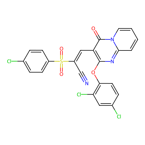 (2E)-2-[(4-chlorophenyl)sulfonyl]-3-[2-(2,4-dichlorophenoxy)-4-oxo-4H-pyrido[1,2-a]pyrimidin-3-yl]prop-2-enenitrile structure