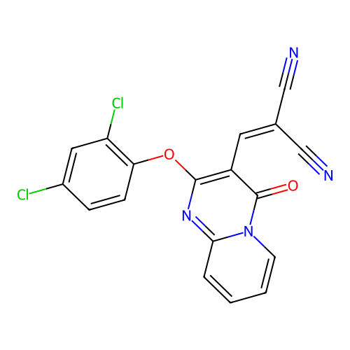2-((2-(2,4-dichlorophenoxy)-4-oxo-4H-pyrido[1,2-a]pyrimidin-3-yl)methylene)malononitrile structure