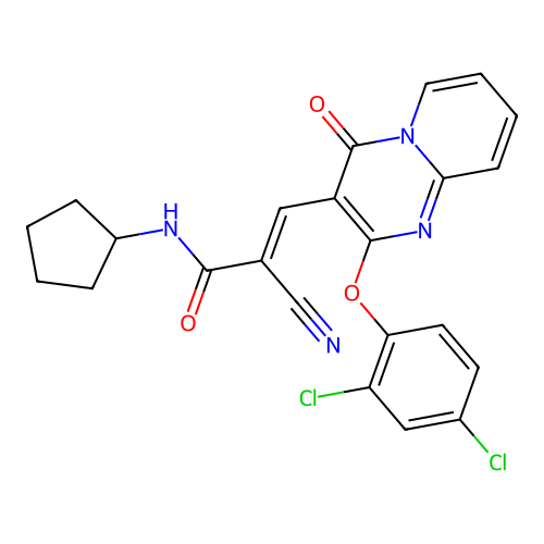 (2E)-2-cyano-N-cyclopentyl-3-[2-(2,4-dichlorophenoxy)-4-oxo-4H-pyrido[1,2-a]pyrimidin-3-yl]prop-2-enamide structure