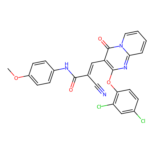 (2E)-2-cyano-3-[2-(2,4-dichlorophenoxy)-4-oxo-4H-pyrido[1,2-a]pyrimidin-3-yl]-N-(4-methoxyphenyl)prop-2-enamide structure