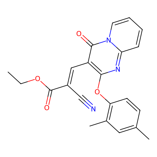 ethyl (2E)-2-cyano-3-[2-(2,4-dimethylphenoxy)-4-oxo-4H-pyrido[1,2-a]pyrimidin-3-yl]prop-2-enoate structure