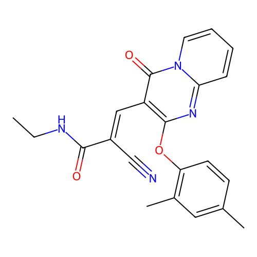 (2E)-2-cyano-3-[2-(2,4-dimethylphenoxy)-4-oxo-4H-pyrido[1,2-a]pyrimidin-3-yl]-N-ethylprop-2-enamide structure