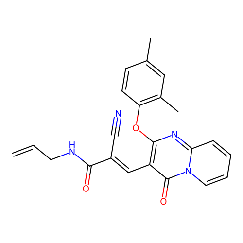 (2E)-2-cyano-3-[2-(2,4-dimethylphenoxy)-4-oxo-4H-pyrido[1,2-a]pyrimidin-3-yl]-N-(prop-2-en-1-yl)prop-2-enamide structure