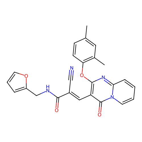 (2E)-2-cyano-3-[2-(2,4-dimethylphenoxy)-4-oxo-4H-pyrido[1,2-a]pyrimidin-3-yl]-N-(furan-2-ylmethyl)prop-2-enamide structure