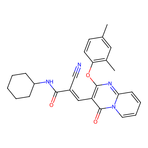 (2E)-2-cyano-N-cyclohexyl-3-[2-(2,4-dimethylphenoxy)-4-oxo-4H-pyrido[1,2-a]pyrimidin-3-yl]prop-2-enamide structure