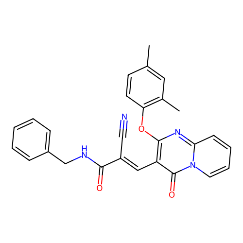 (2E)-N-benzyl-2-cyano-3-[2-(2,4-dimethylphenoxy)-4-oxo-4H-pyrido[1,2-a]pyrimidin-3-yl]prop-2-enamide structure