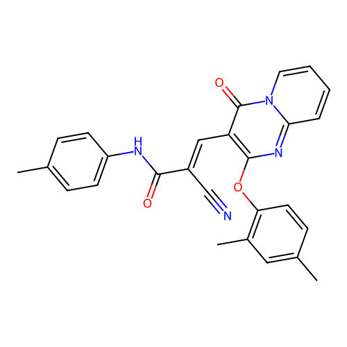 (2E)-2-cyano-3-[2-(2,4-dimethylphenoxy)-4-oxo-4H-pyrido[1,2-a]pyrimidin-3-yl]-N-(4-methylphenyl)prop-2-enamide structure