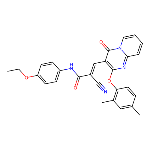 (2E)-2-cyano-3-[2-(2,4-dimethylphenoxy)-4-oxo-4H-pyrido[1,2-a]pyrimidin-3-yl]-N-(4-ethoxyphenyl)prop-2-enamide structure