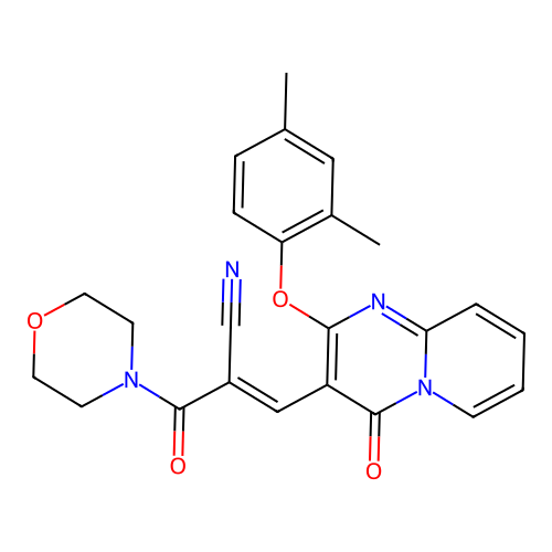 (2E)-3-[2-(2,4-dimethylphenoxy)-4-oxo-4H-pyrido[1,2-a]pyrimidin-3-yl]-2-(morpholin-4-ylcarbonyl)prop-2-enenitrile structure