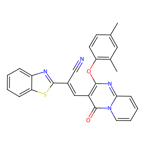 (2E)-2-(1,3-benzothiazol-2-yl)-3-[2-(2,4-dimethylphenoxy)-4-oxo-4H-pyrido[1,2-a]pyrimidin-3-yl]prop-2-enenitrile structure
