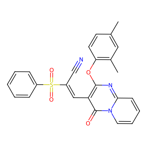 (2E)-2-(BENZENESULFONYL)-3-[2-(2,4-DIMETHYLPHENOXY)-4-OXO-4H-PYRIDO[1,2-A]PYRIMIDIN-3-YL]PROP-2-ENENITRILE structure