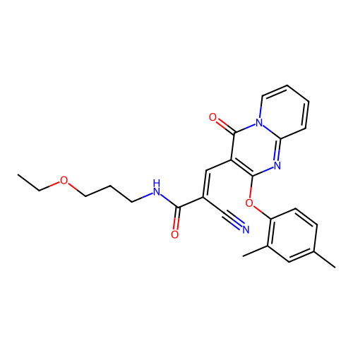 (2E)-2-cyano-3-[2-(2,4-dimethylphenoxy)-4-oxo-4H-pyrido[1,2-a]pyrimidin-3-yl]-N-(3-ethoxypropyl)prop-2-enamide structure